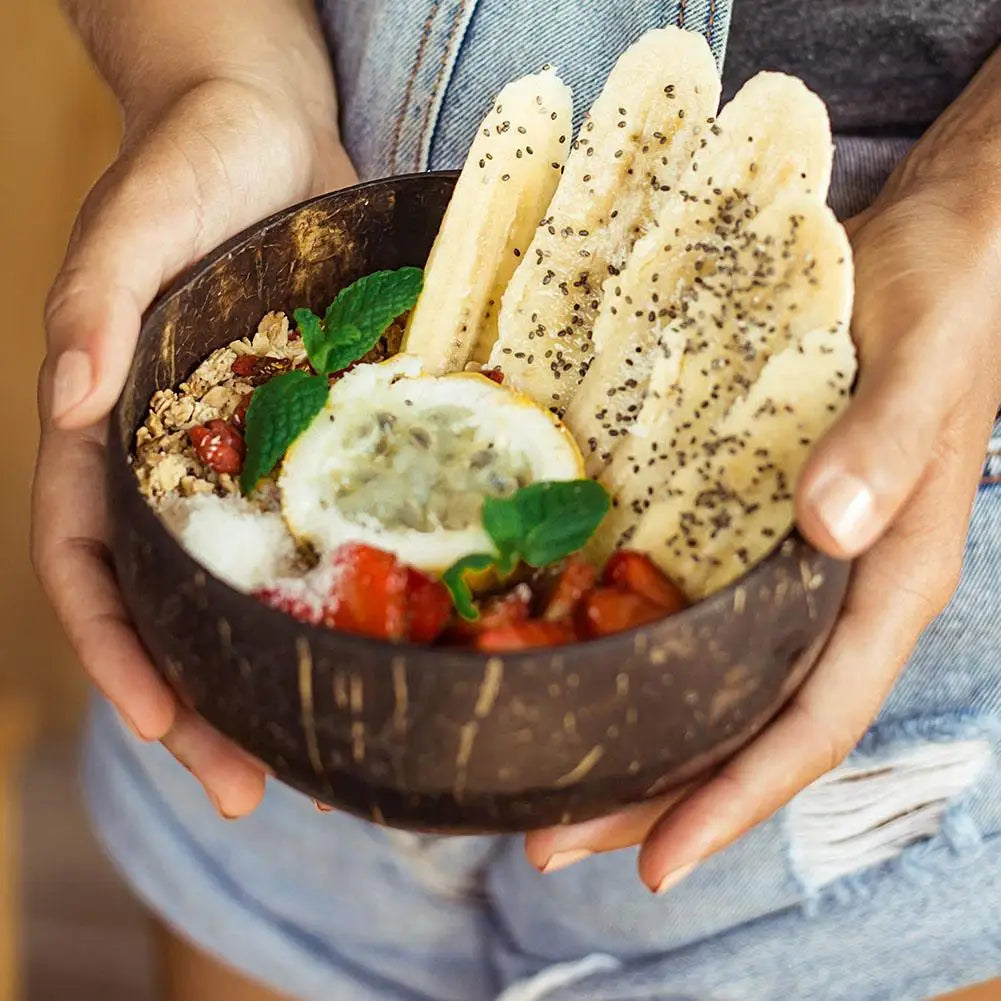 Creative Natural Coconut Wood Bowl Eco Friendly Coconut Shell Fruit Salad Noodles Rice Ice Cream Wood Bowl Art Crafts Decoration