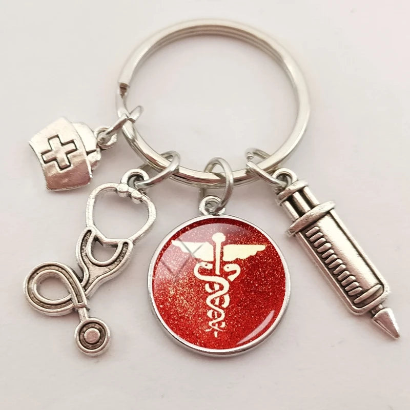 New medical staff with snake symbol finger keychain medical student keychain key pendant custom