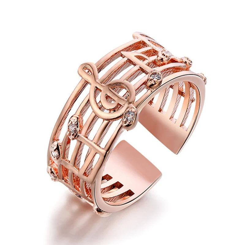 New Design Women Rings Fashion Art Music Note Staff Hollow Charms Finger Rings Unisex Birthday Gift Accessories