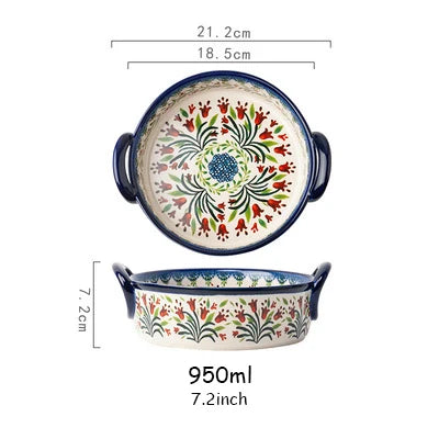 New Ceramic Bowls Polish Style Bakeware Baking Binaural Bowl With Handle  Tableware Salad Dessert Steak Pasta Plate