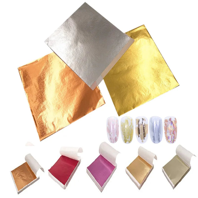 100pcs Color Imitation Gold Leaf Foil Sheets Copper Leaf for Gilding Art Work Nail Decoration 9X9cm Rose Gold Leaf Foil Paper