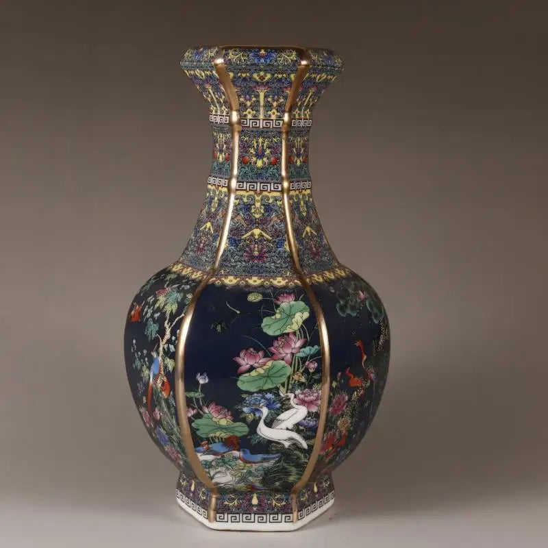 Chinese Ancient Enamel Color Flower Bird Ceramic Vase Collection Decoration Art Home Desk Retro Ornament Antique Porcelain Items