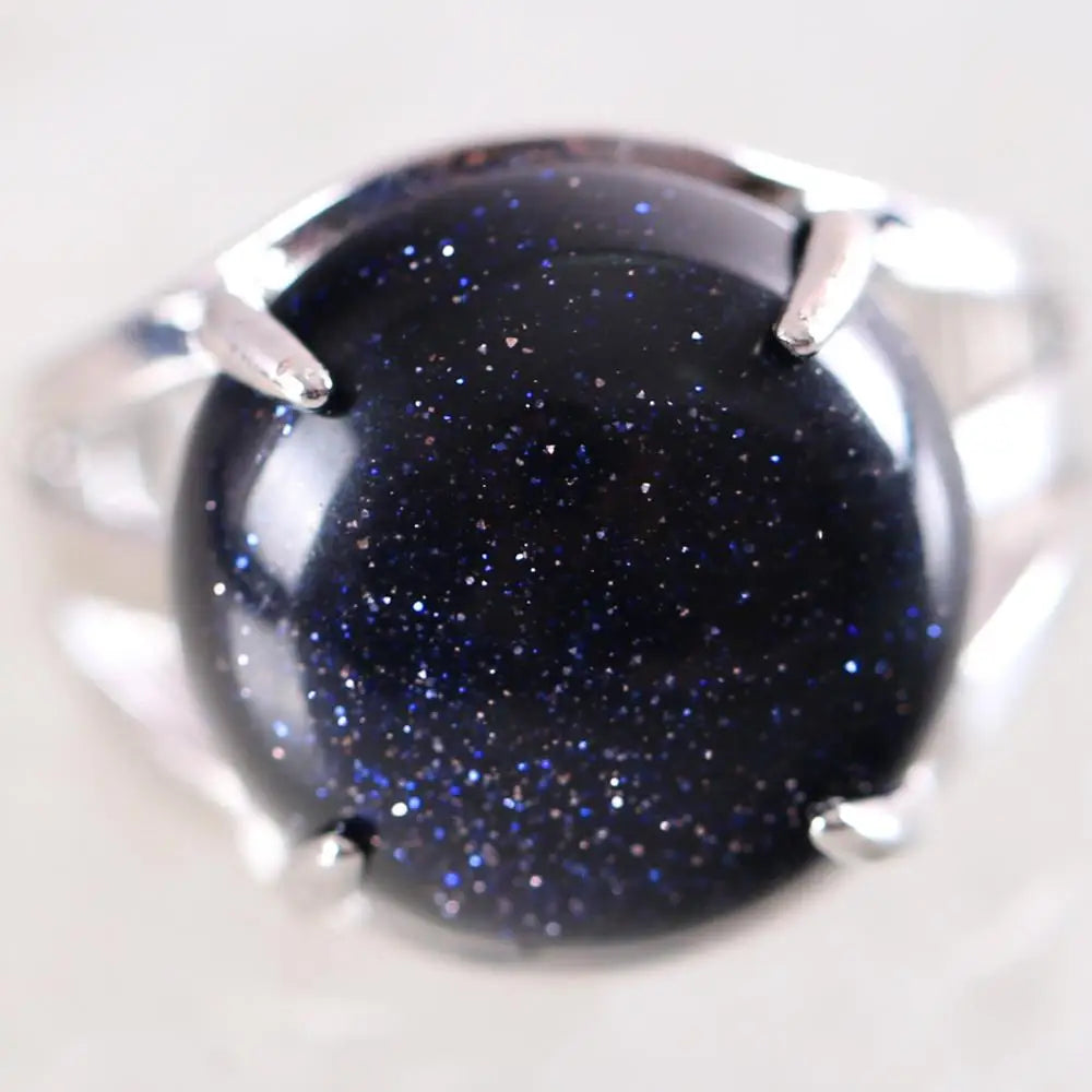 Natural Stone Black Onyx Round CAB Cabochon Bead Finger Rings Jewelry Gift