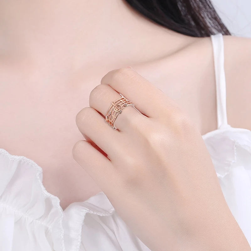 New Design Women Rings Fashion Art Music Note Staff Hollow Charms Finger Rings Unisex Birthday Gift Accessories