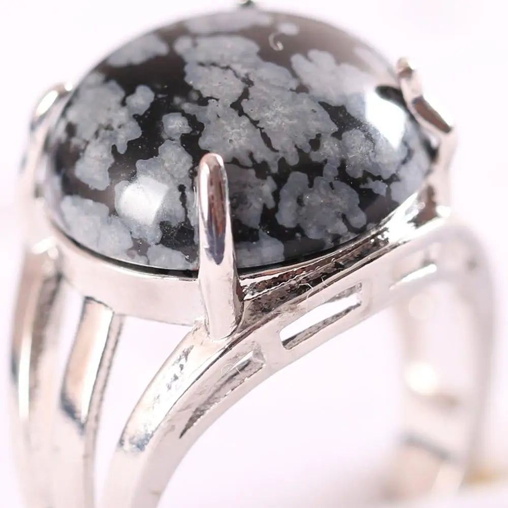 Natural Stone Black Onyx Round CAB Cabochon Bead Finger Rings Jewelry Gift