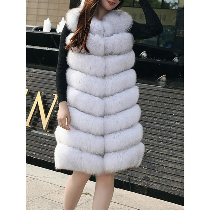 women's jacket 2025 fur jacket 90cm diagonal slim natural fox fur vest mid-length fox fur vest real fur jacket natural fur good