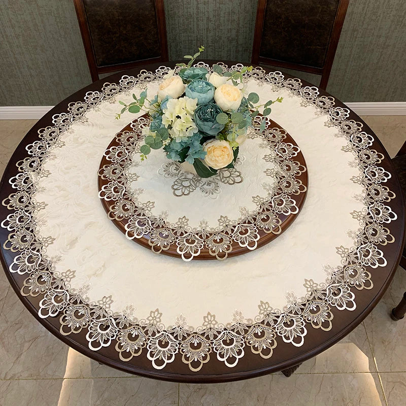 European Modern Fabric Lace Trim Hotel Restaurant Banquet Party Big Tablecloth Bedroom Balcony Small Round Table Cloth Tapete
