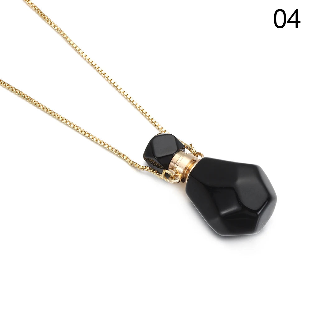 Natural Stone Perfume Bottle Necklace Amethysts Quartz Water Drop Pendant Necklace Crystal Essential Oil Diffuser Vial Jewelry