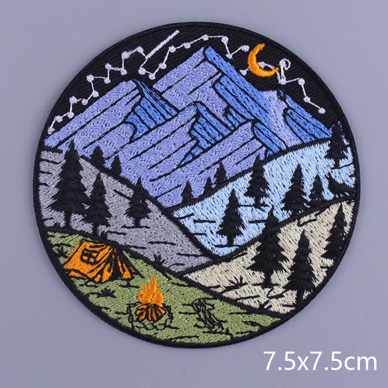 Space Adventure Patch On Clothes Embroidered Patches For Clothing Stickers Mountain Natural Appliques Waves Badge For Jacket DIY