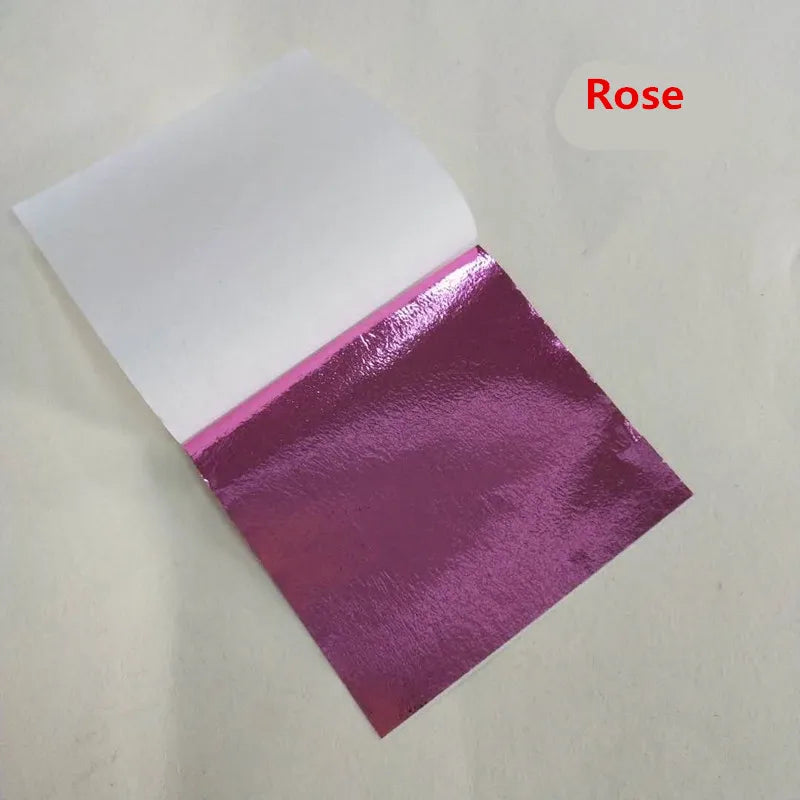 100pcs Color Imitation Gold Leaf Foil Sheets Copper Leaf for Gilding Art Work Nail Decoration 9X9cm Rose Gold Leaf Foil Paper