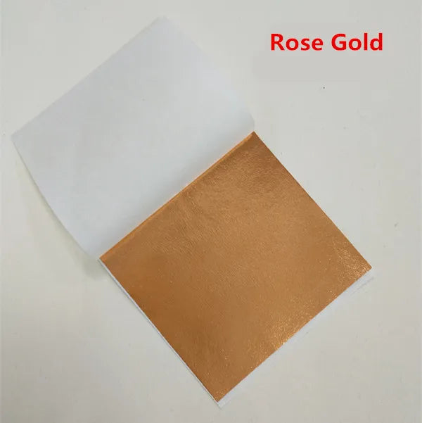 100pcs Color Imitation Gold Leaf Foil Sheets Copper Leaf for Gilding Art Work Nail Decoration 9X9cm Rose Gold Leaf Foil Paper