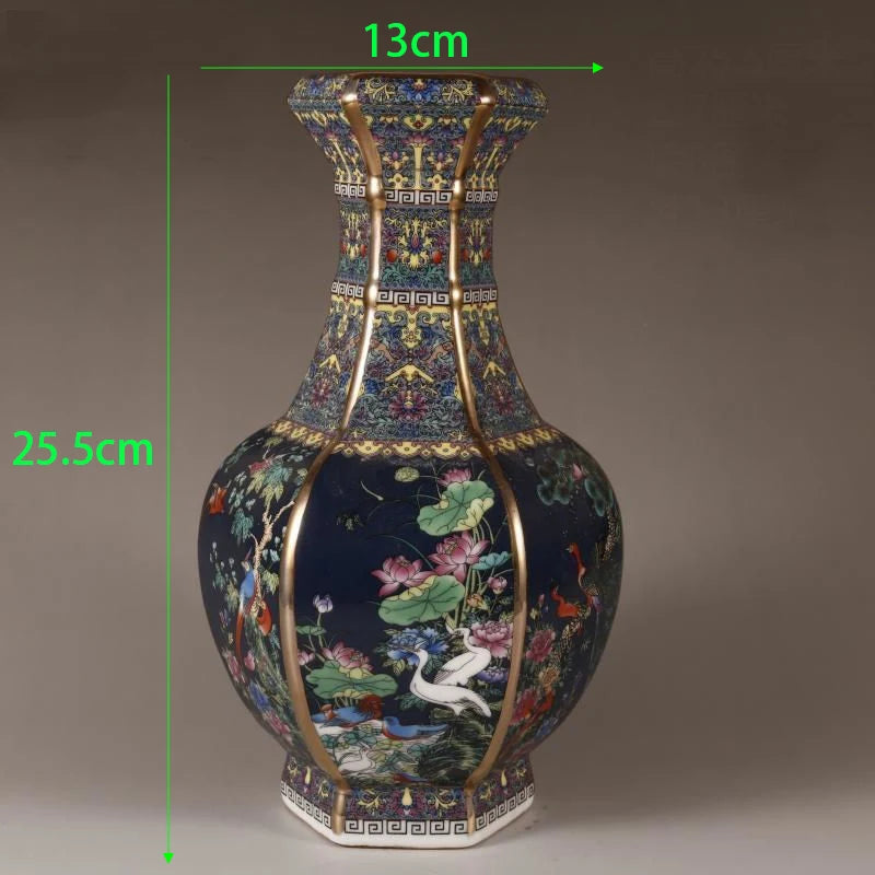 Chinese Ancient Enamel Color Flower Bird Ceramic Vase Collection Decoration Art Home Desk Retro Ornament Antique Porcelain Items