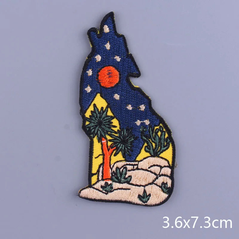 Space Adventure Patch On Clothes Embroidered Patches For Clothing Stickers Mountain Natural Appliques Waves Badge For Jacket DIY