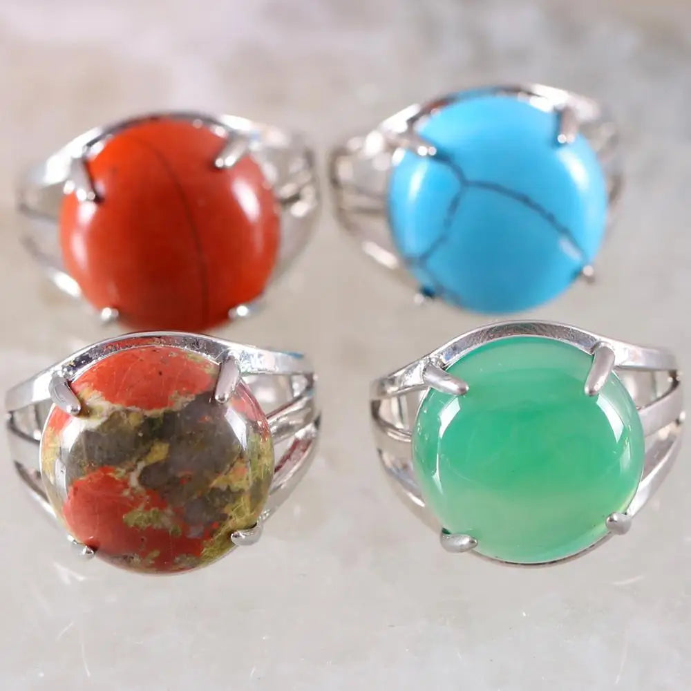 Natural Stone Black Onyx Round CAB Cabochon Bead Finger Rings Jewelry Gift