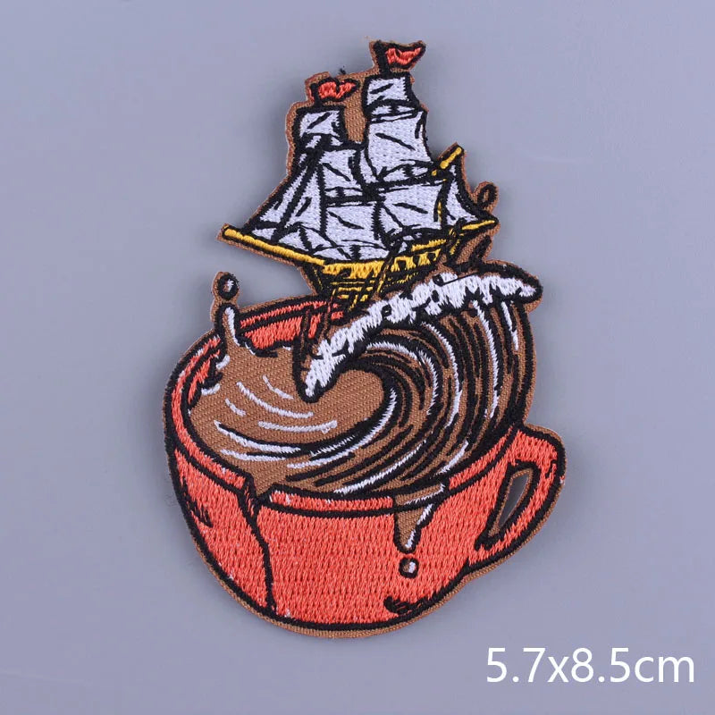 Space Adventure Patch On Clothes Embroidered Patches For Clothing Stickers Mountain Natural Appliques Waves Badge For Jacket DIY