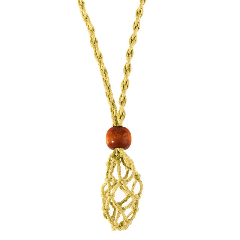 Retro Woven Natural Stone Pendant Necklace Net Pocket Hollow Handmade Jewelry Men and Women the Same Style Without Gems