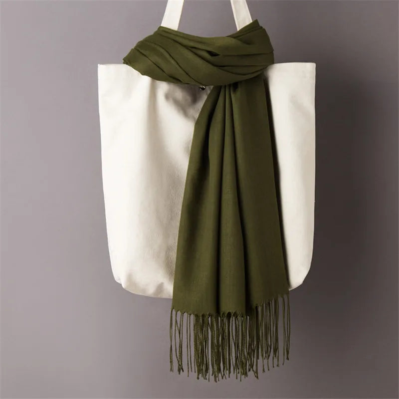 Fashion women scarf thin shawls Solid Color Women Scarf Winter Hijabs Tassels Long Cashmere Like Pashmina Hijabs Scarves Wraps