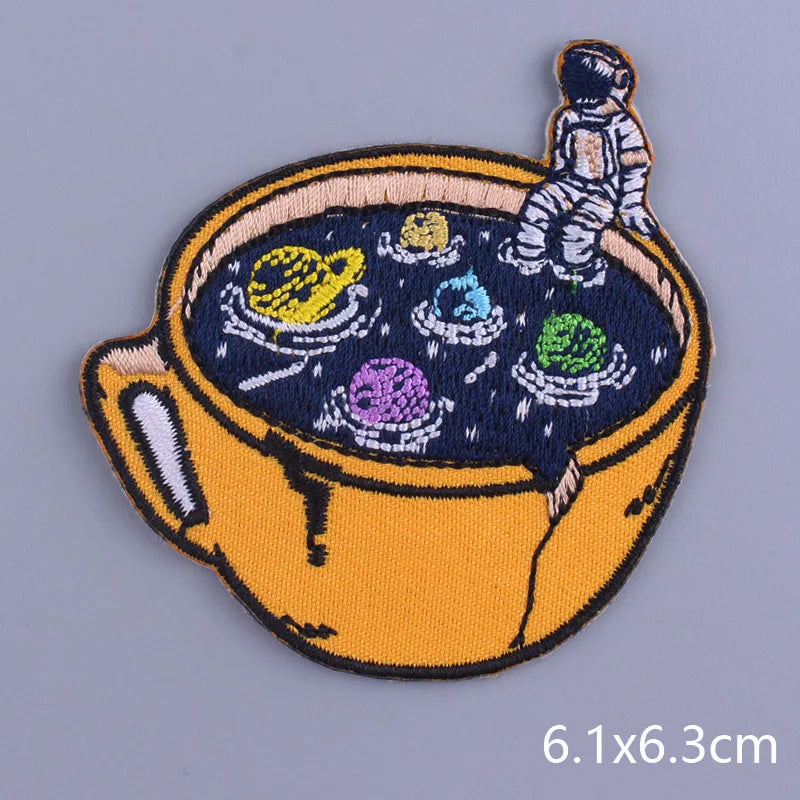 Space Adventure Patch On Clothes Embroidered Patches For Clothing Stickers Mountain Natural Appliques Waves Badge For Jacket DIY