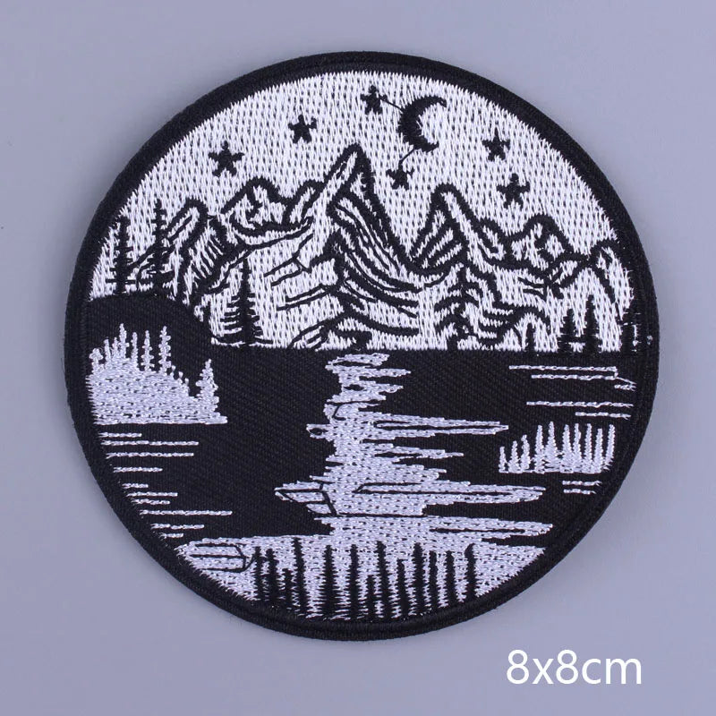 Space Adventure Patch On Clothes Embroidered Patches For Clothing Stickers Mountain Natural Appliques Waves Badge For Jacket DIY