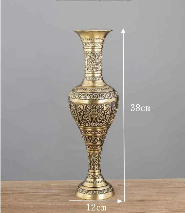 Large Bronze Metal Vase for Room Decoration, Europe Vintage Tabletop, Artificial Flowers, H38cm, HP015