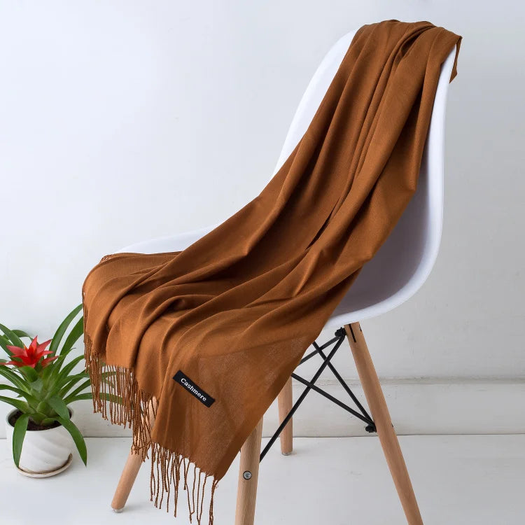 Fashion women scarf thin shawls Solid Color Women Scarf Winter Hijabs Tassels Long Cashmere Like Pashmina Hijabs Scarves Wraps