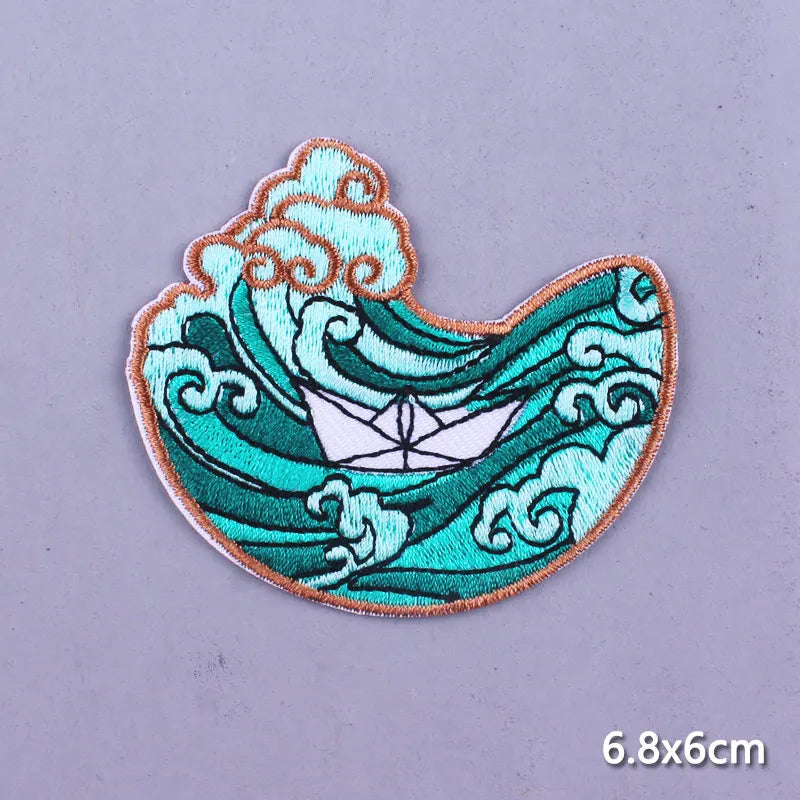 Space Adventure Patch On Clothes Embroidered Patches For Clothing Stickers Mountain Natural Appliques Waves Badge For Jacket DIY
