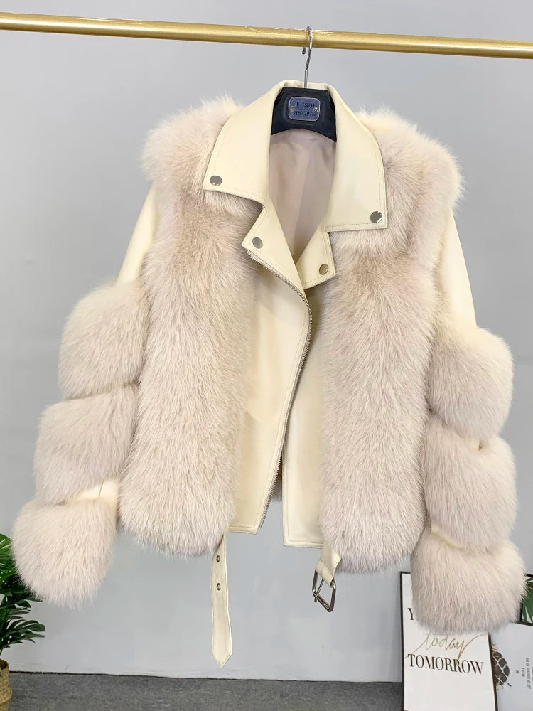 Winter New Real Fox Fur Coats With Genuine Sheepskin Leather Wholeskin Natural Fox Fur Jacket Outwear Luxury Women New