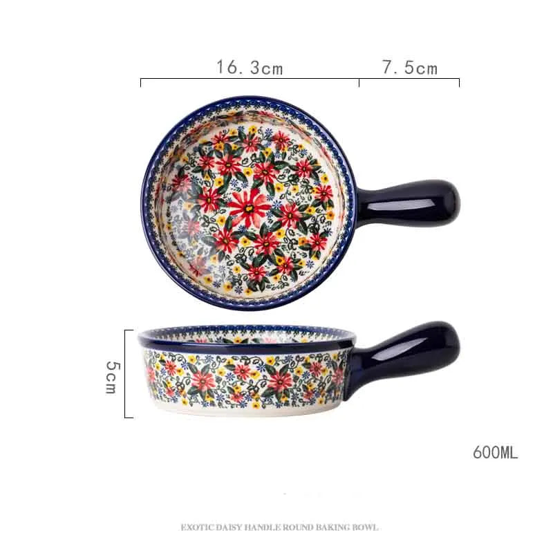 New Ceramic Bowls Polish Style Bakeware Baking Binaural Bowl With Handle  Tableware Salad Dessert Steak Pasta Plate