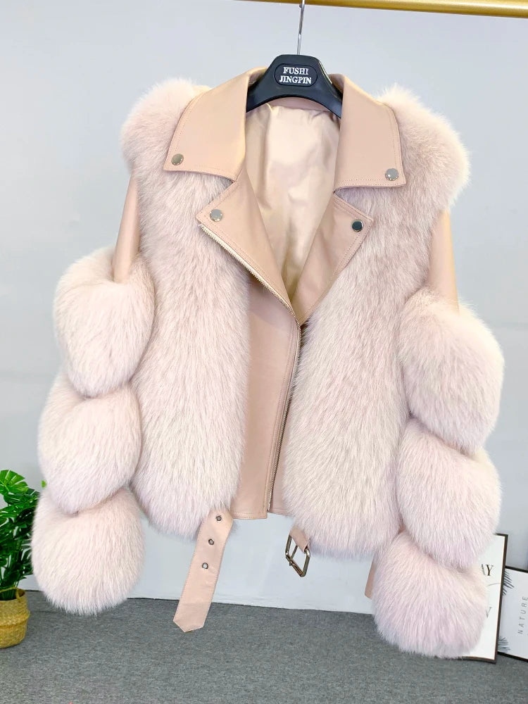 Winter New Real Fox Fur Coats With Genuine Sheepskin Leather Wholeskin Natural Fox Fur Jacket Outwear Luxury Women New