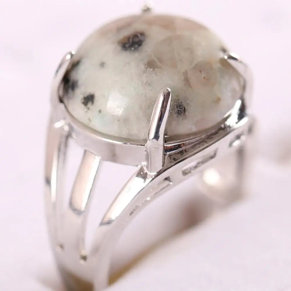 Natural Stone Black Onyx Round CAB Cabochon Bead Finger Rings Jewelry Gift