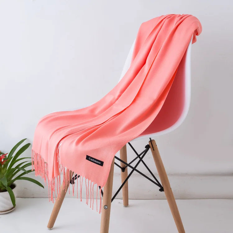 Fashion women scarf thin shawls Solid Color Women Scarf Winter Hijabs Tassels Long Cashmere Like Pashmina Hijabs Scarves Wraps