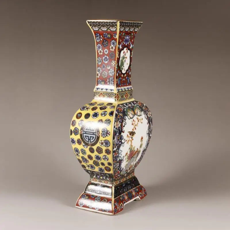 Chinese Ancient Enamel Color Flower Bird Ceramic Vase Collection Decoration Art Home Desk Retro Ornament Antique Porcelain Items