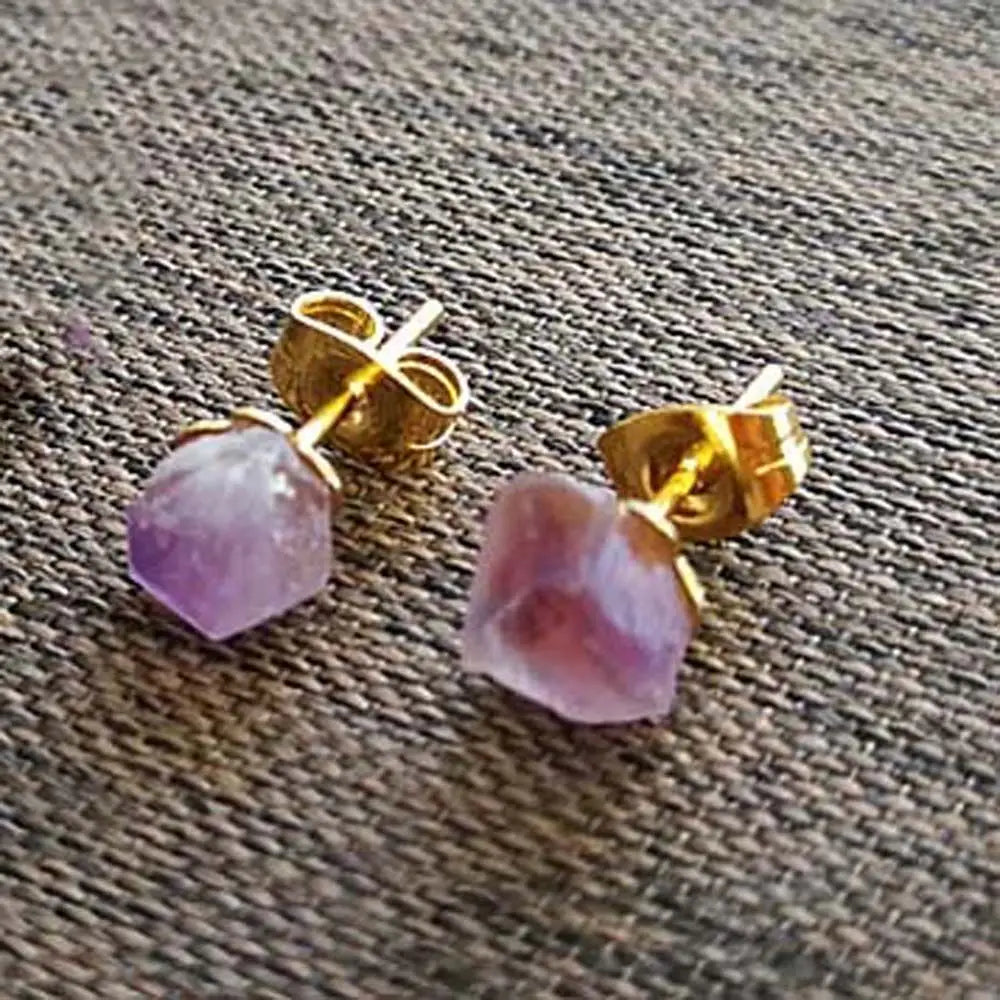 Natural Amethyst Rough Stone Earrings Simple Fashionable Women Purple Crystal Earrings Jewelry