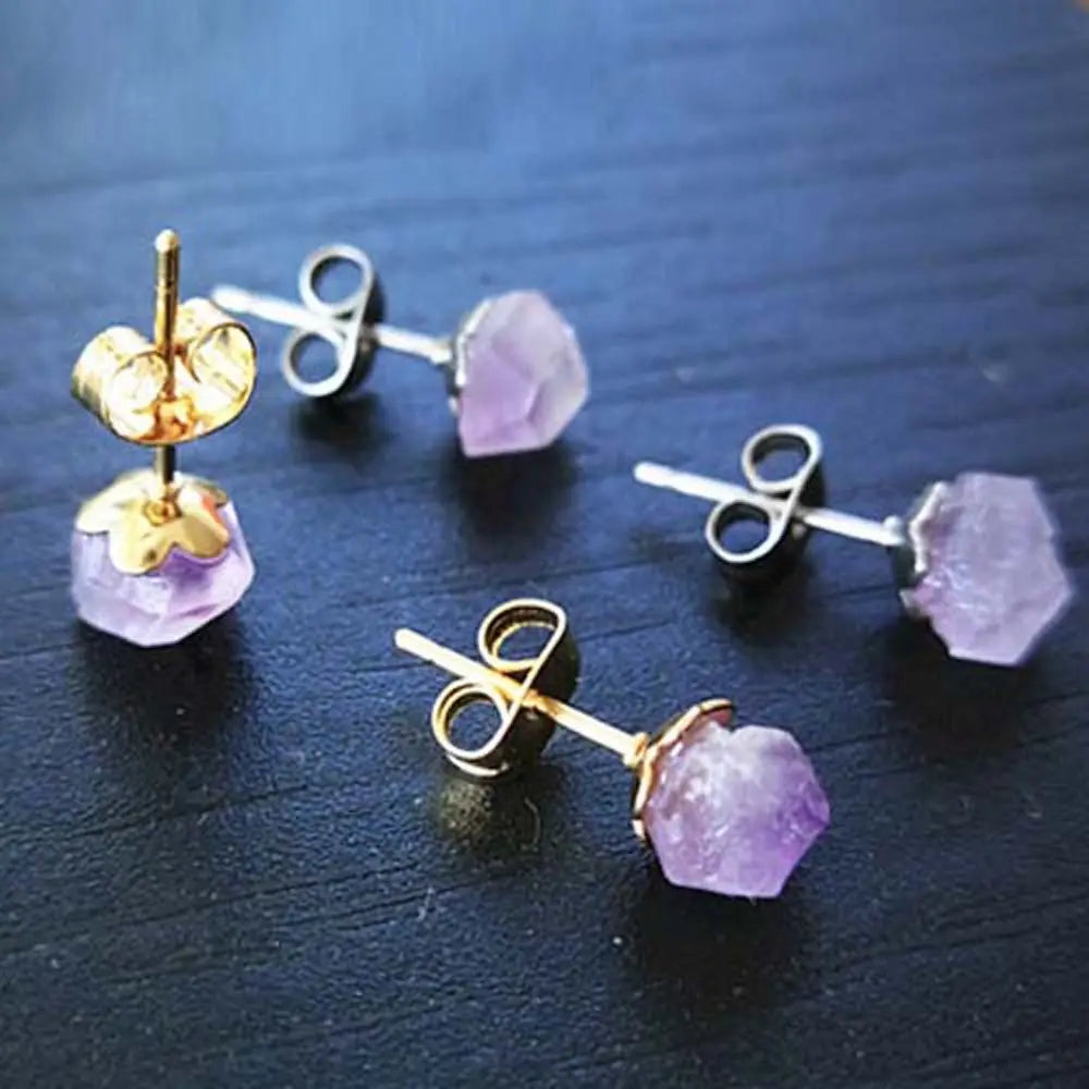 Natural Amethyst Rough Stone Earrings Simple Fashionable Women Purple Crystal Earrings Jewelry