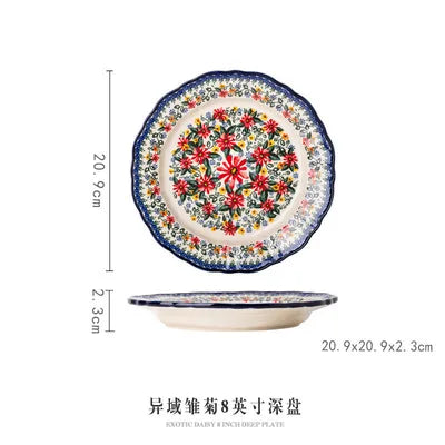 New Ceramic Bowls Polish Style Bakeware Baking Binaural Bowl With Handle  Tableware Salad Dessert Steak Pasta Plate