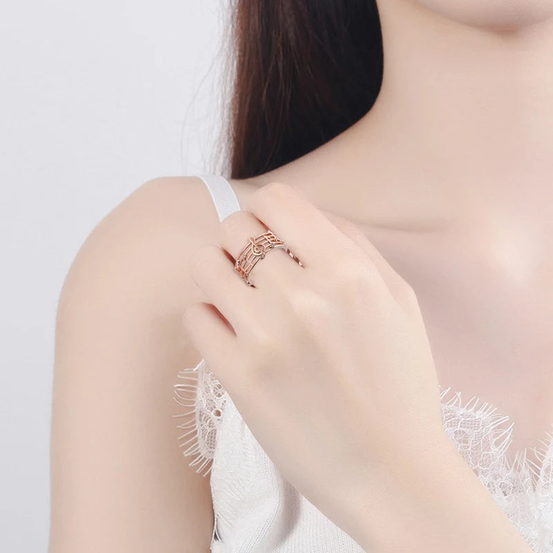 New Design Women Rings Fashion Art Music Note Staff Hollow Charms Finger Rings Unisex Birthday Gift Accessories