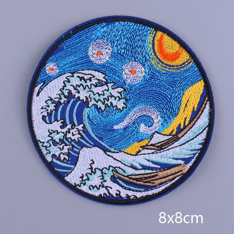Space Adventure Patch On Clothes Embroidered Patches For Clothing Stickers Mountain Natural Appliques Waves Badge For Jacket DIY