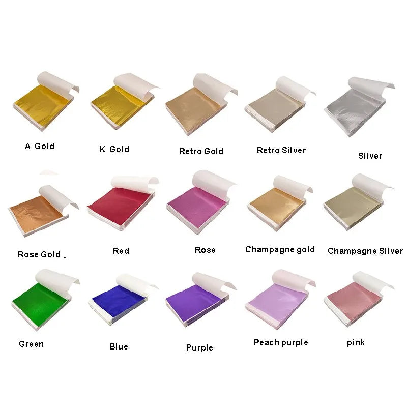 100pcs Color Imitation Gold Leaf Foil Sheets Copper Leaf for Gilding Art Work Nail Decoration 9X9cm Rose Gold Leaf Foil Paper