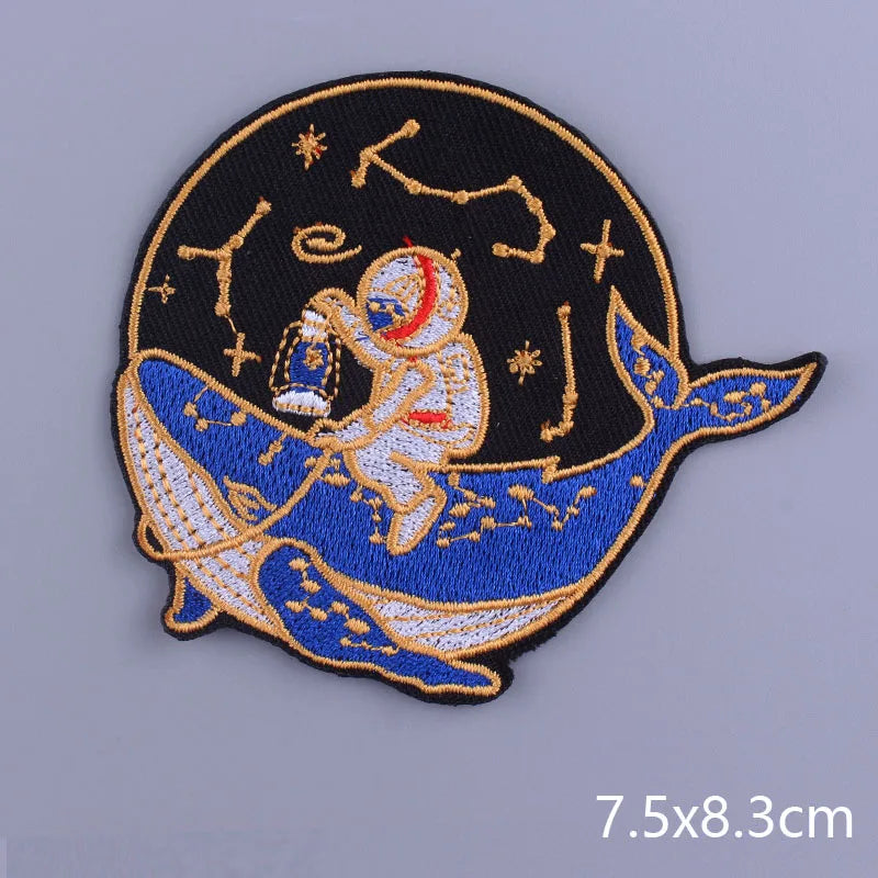 Space Adventure Patch On Clothes Embroidered Patches For Clothing Stickers Mountain Natural Appliques Waves Badge For Jacket DIY