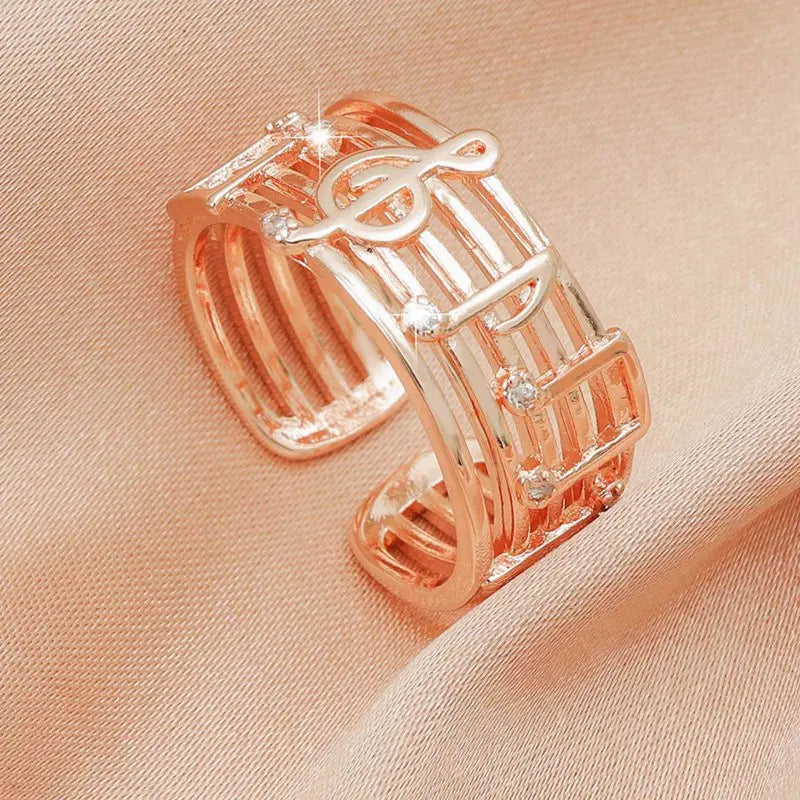 New Design Women Rings Fashion Art Music Note Staff Hollow Charms Finger Rings Unisex Birthday Gift Accessories
