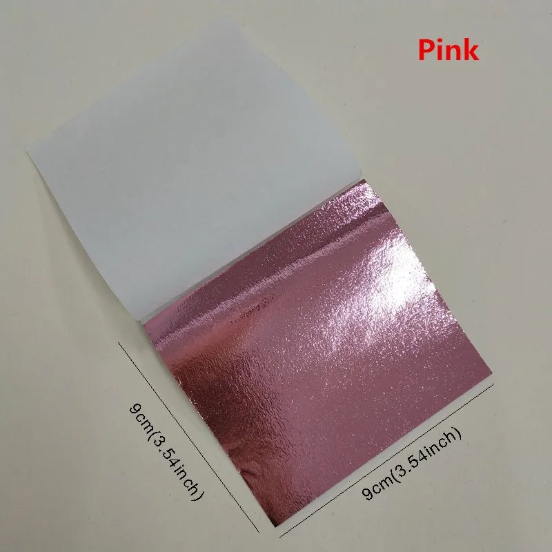 100pcs Color Imitation Gold Leaf Foil Sheets Copper Leaf for Gilding Art Work Nail Decoration 9X9cm Rose Gold Leaf Foil Paper