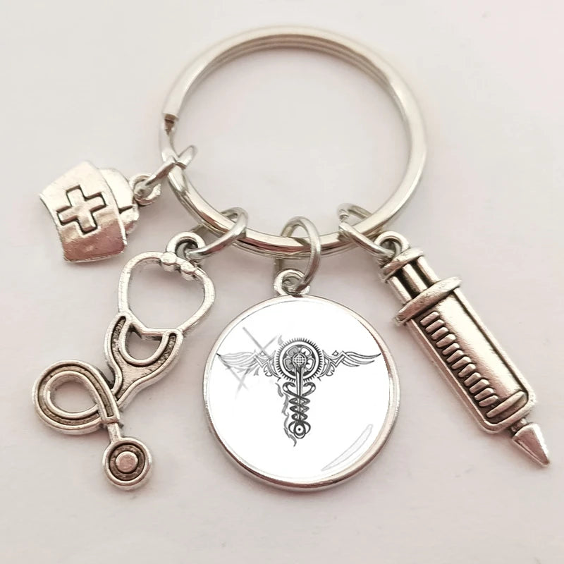 New medical staff with snake symbol finger keychain medical student keychain key pendant custom