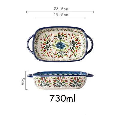 New Ceramic Bowls Polish Style Bakeware Baking Binaural Bowl With Handle  Tableware Salad Dessert Steak Pasta Plate