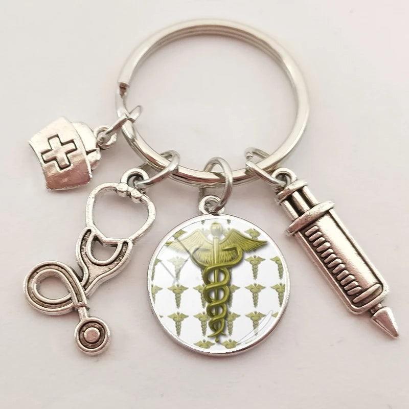 New medical staff with snake symbol finger keychain medical student keychain key pendant custom
