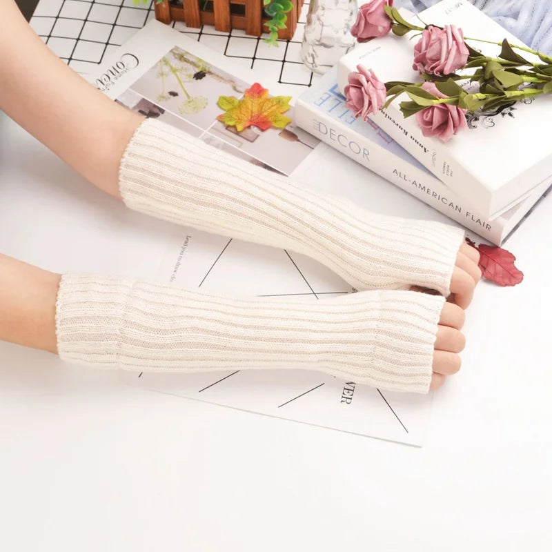New Women Fingerless Gloves Arm Warmers Goth Knitted Kawaii Work Gloves Ankle Wrist Sleeves Harajuku Anime Cosplay Accessories