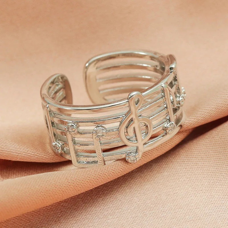 New Design Women Rings Fashion Art Music Note Staff Hollow Charms Finger Rings Unisex Birthday Gift Accessories