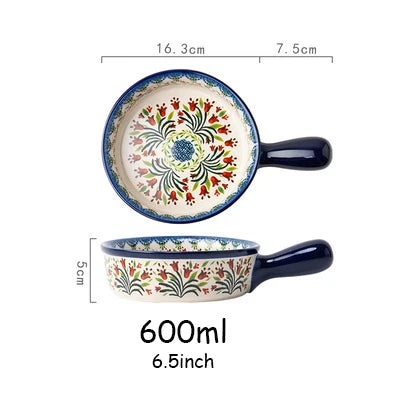 New Ceramic Bowls Polish Style Bakeware Baking Binaural Bowl With Handle  Tableware Salad Dessert Steak Pasta Plate