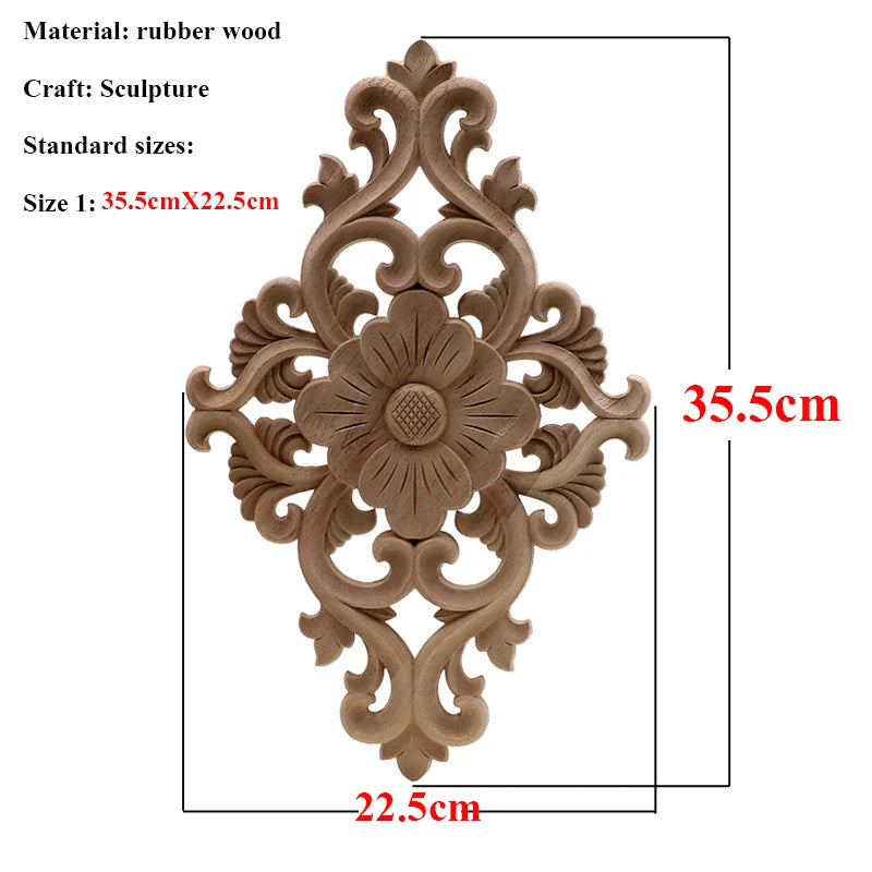 VZLX Unique Natural Floral Wood Carved Wooden Figurines Crafts Corner Appliques Frame Wall Door Furniture Woodcarving Decorative