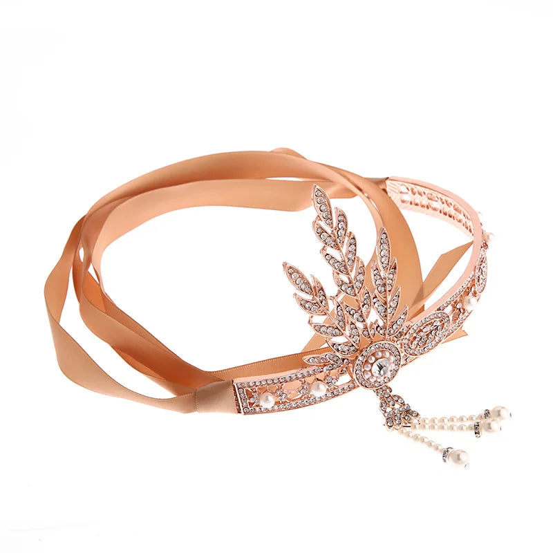 Art Deco Women 1920s Vintage Bridal Headpiece Costume Hair Accessories Flapper Great Gatsby Leaf Medallion Pearl Headband