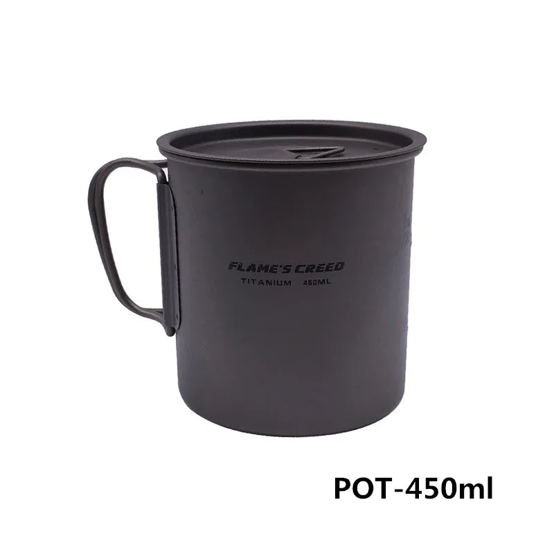 FLAME'S CREED 1100ml 1950ml Ultralight Outdoor Camping Titanium Pot & pan Cooking Pot fry pan Titanium Cookware Sets Pot
